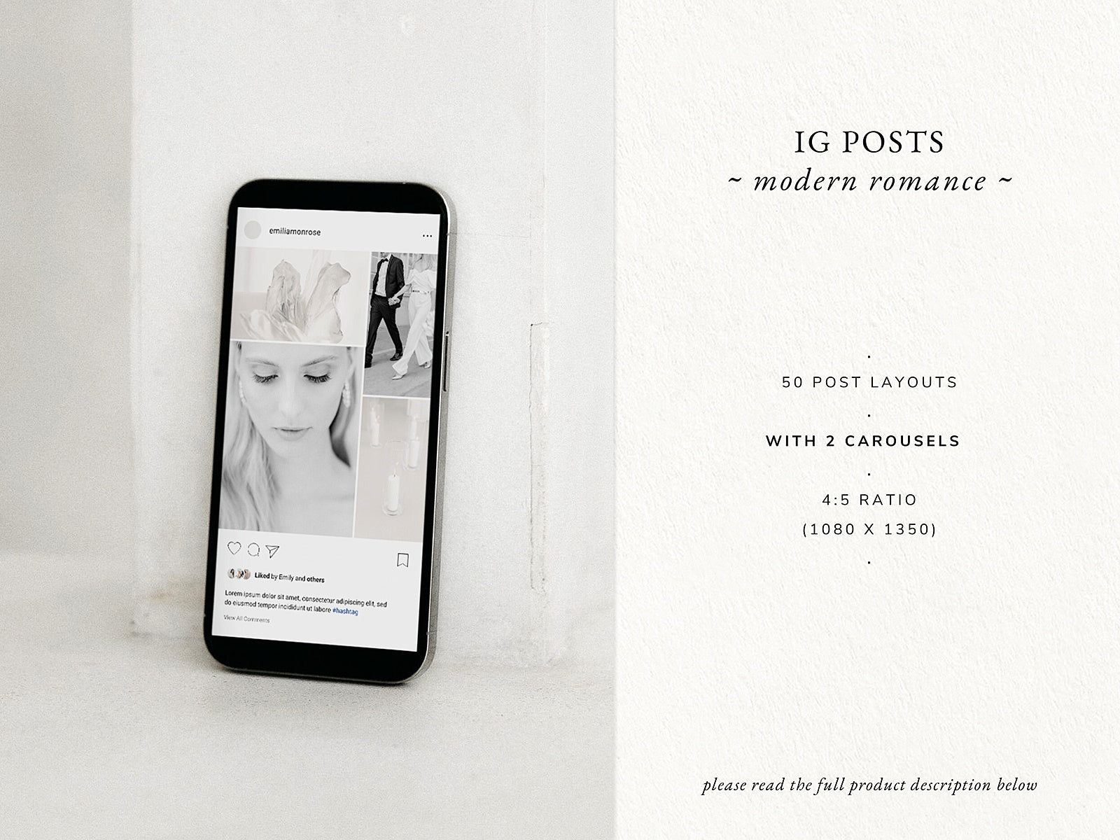 modern minimal elegant social media instagram template modern romance for wedding photographer, intagram posts, stories and highlight covers, created by white tint design
