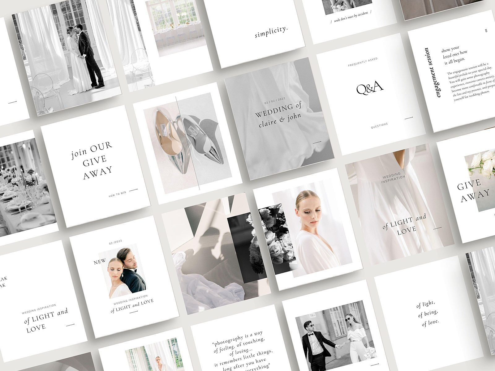 modern minimal elegant social media instagram template modern romance for wedding photographer, intagram posts, stories and highlight covers, created by white tint design