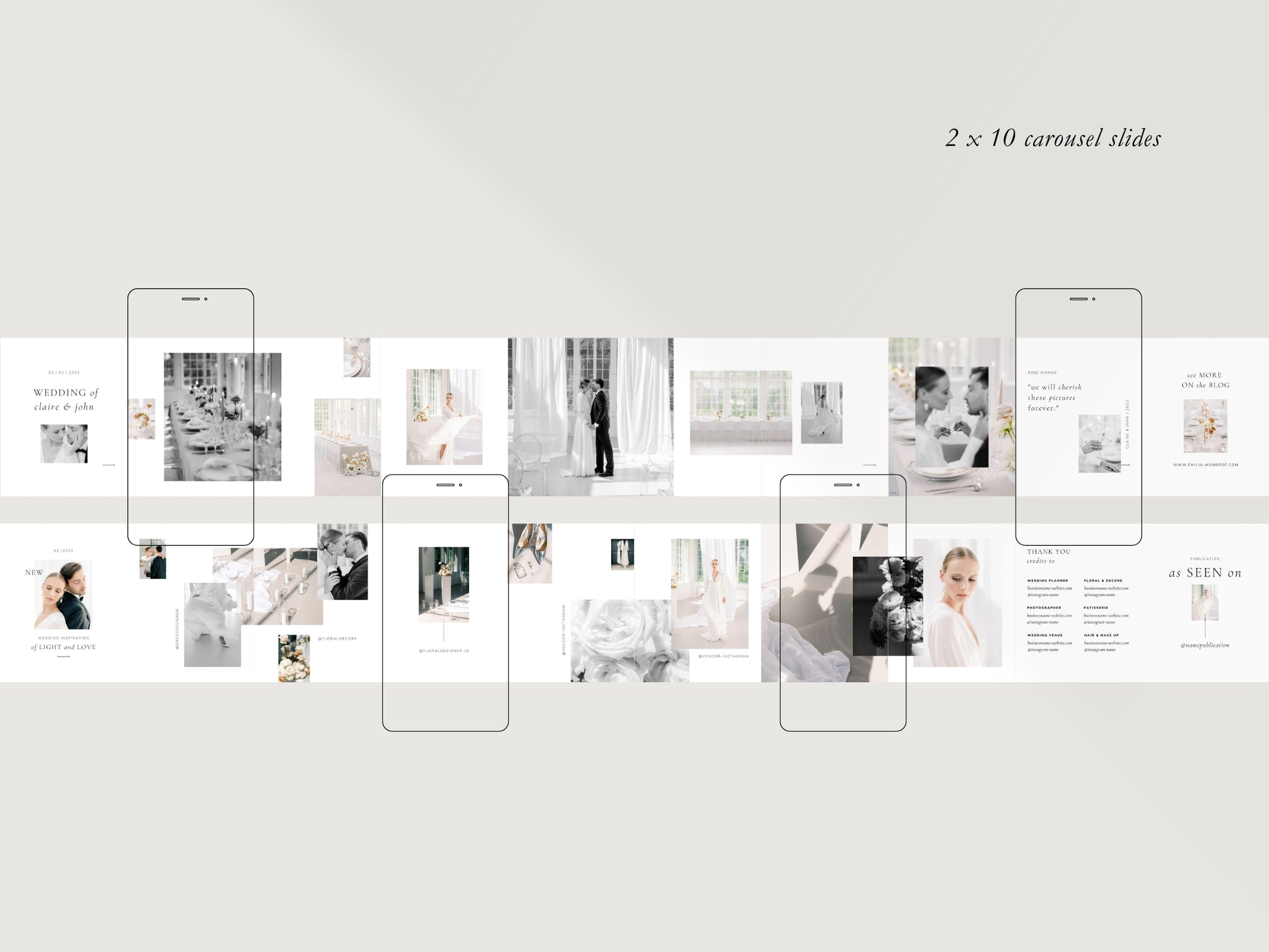 modern minimal elegant social media instagram template modern romance for wedding photographer, intagram posts, stories and highlight covers, created by white tint design