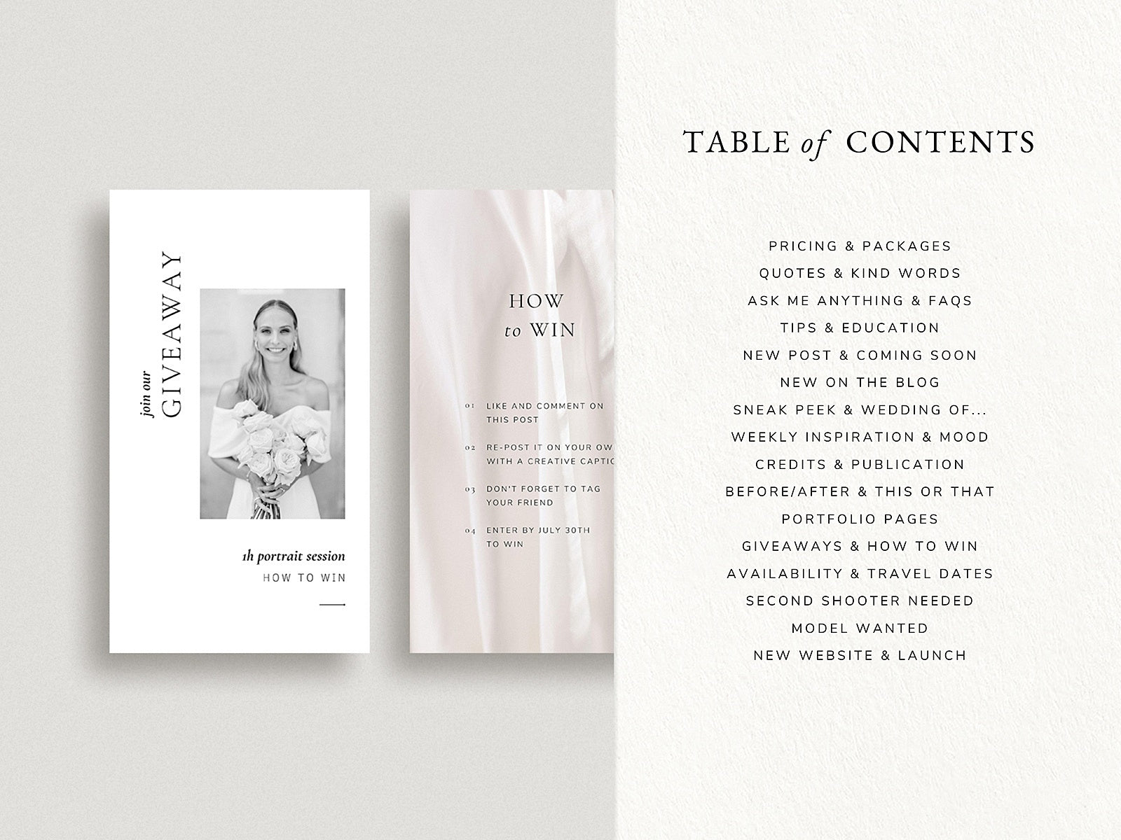 modern minimal elegant social media instagram template modern romance for wedding photographer, intagram posts, stories and highlight covers, created by white tint design