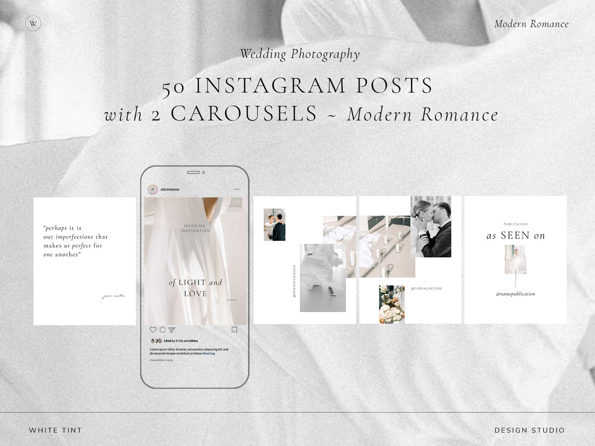 minimal modern elegant canva wedding photography instagram story template, elegant clean instagram posts templates for wedding photographers by white tint design