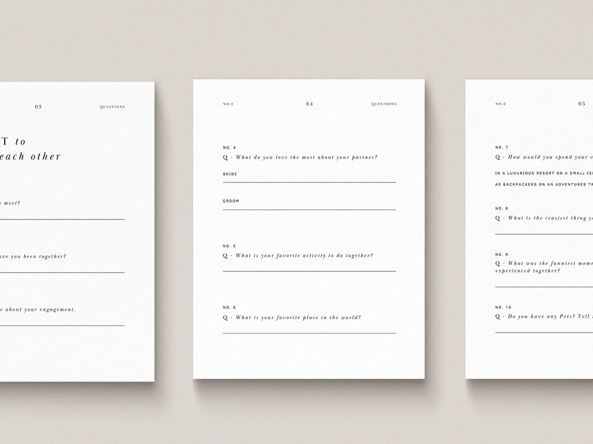 modern minimal and elegant wedding photography client questionnaire template for canva with pre-written copy by white tint design