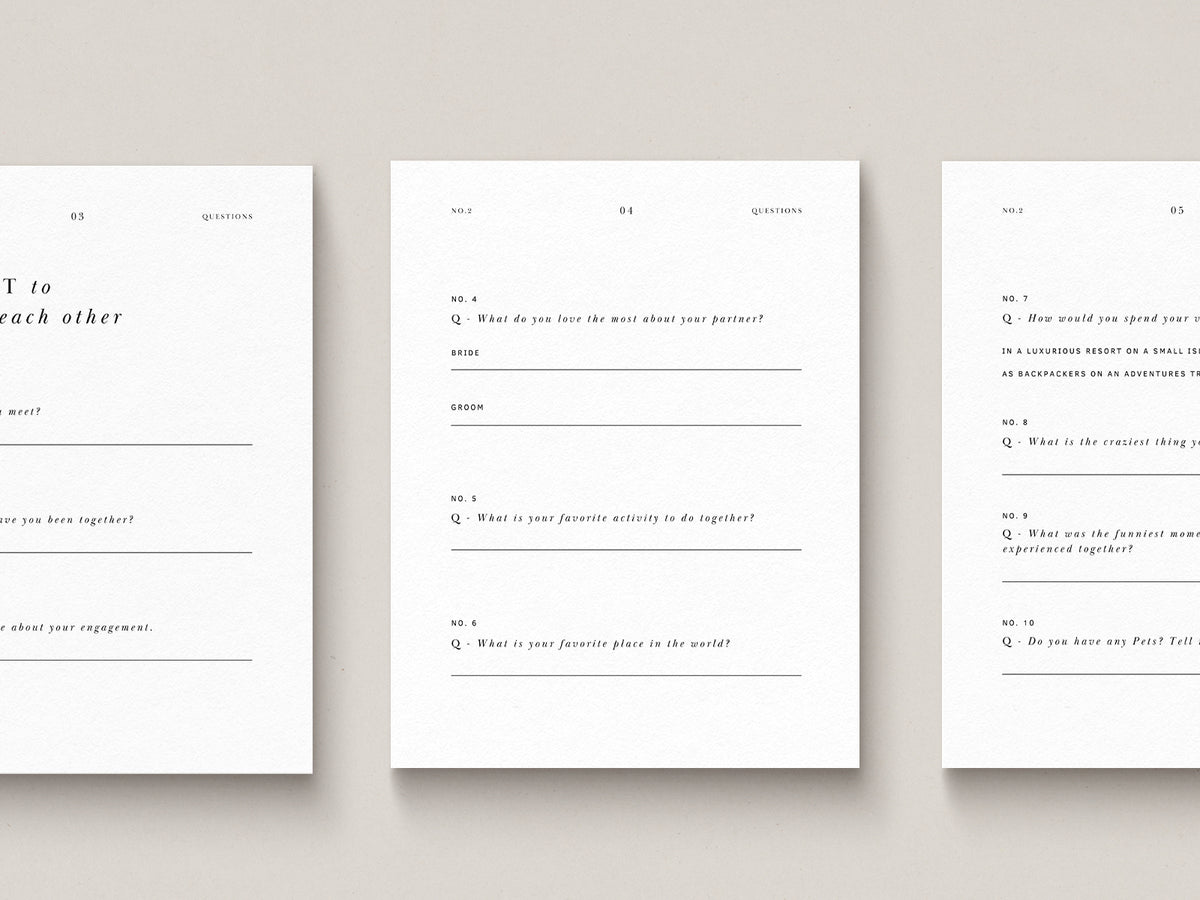 modern minimal elegant pre-written get-to-know questionnaire canva template for wedding photographers