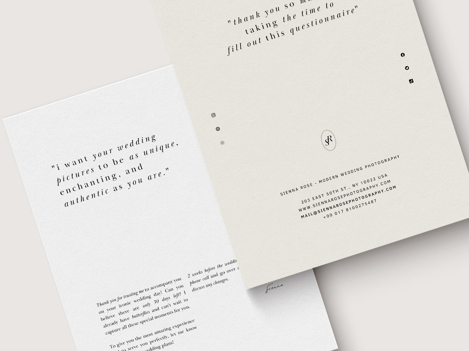 modern minimal elegant pre-written get-to-know questionnaire canva template for wedding photographers