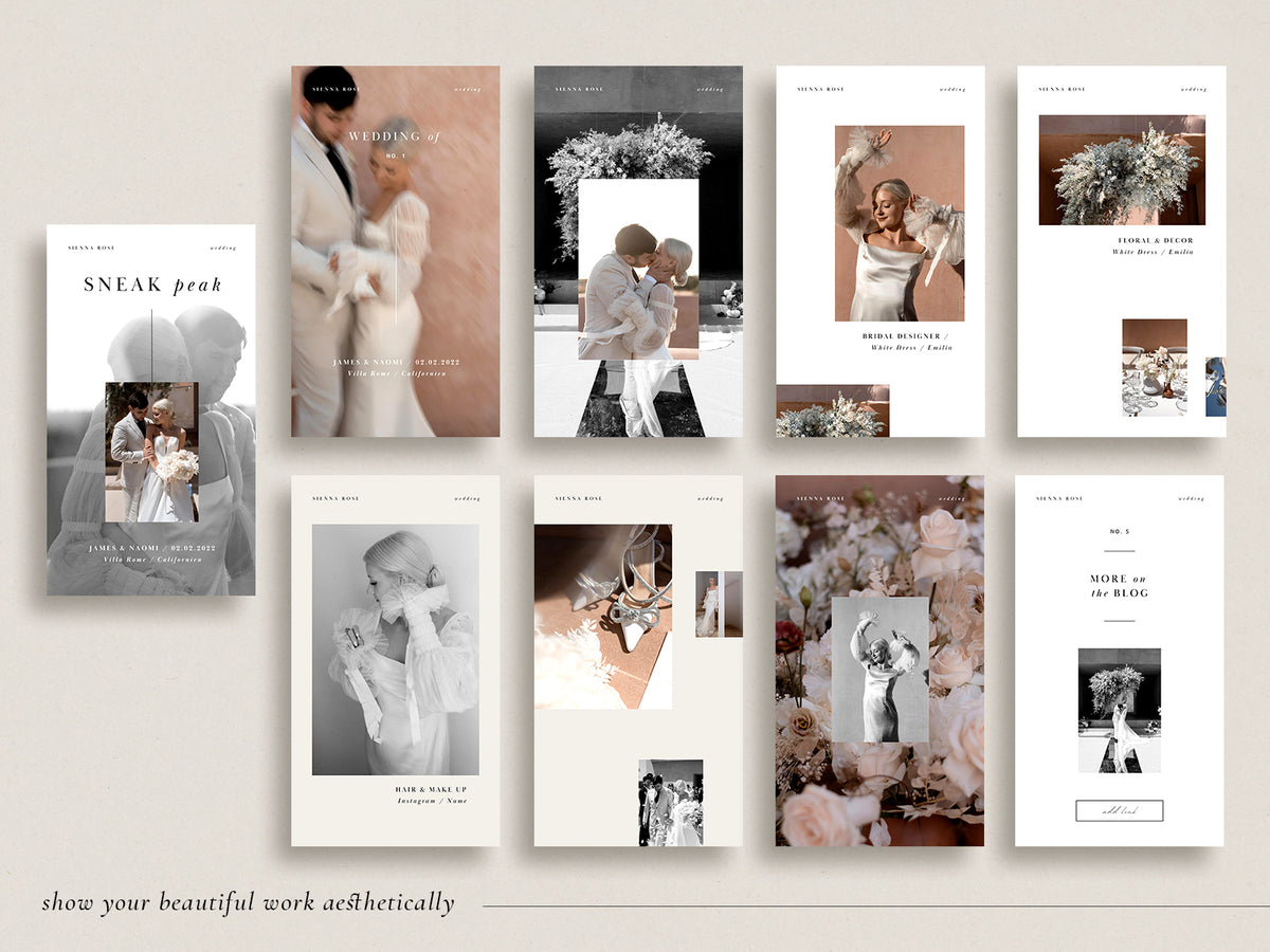 modern minimal and elegant wedding photography  canva instagram story templates for wedding photographers