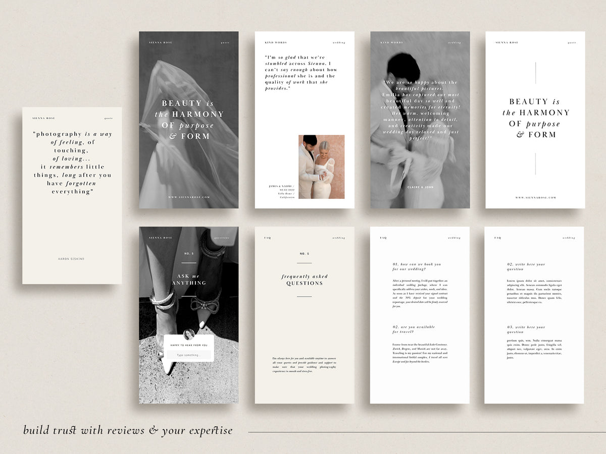 modern minimal and elegant wedding photography  canva instagram story templates for wedding photographers