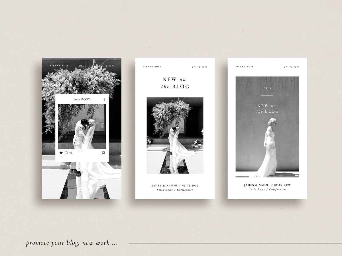 modern elegant canva social media instagram bundle story post and feed for wedding photographers by white tint design