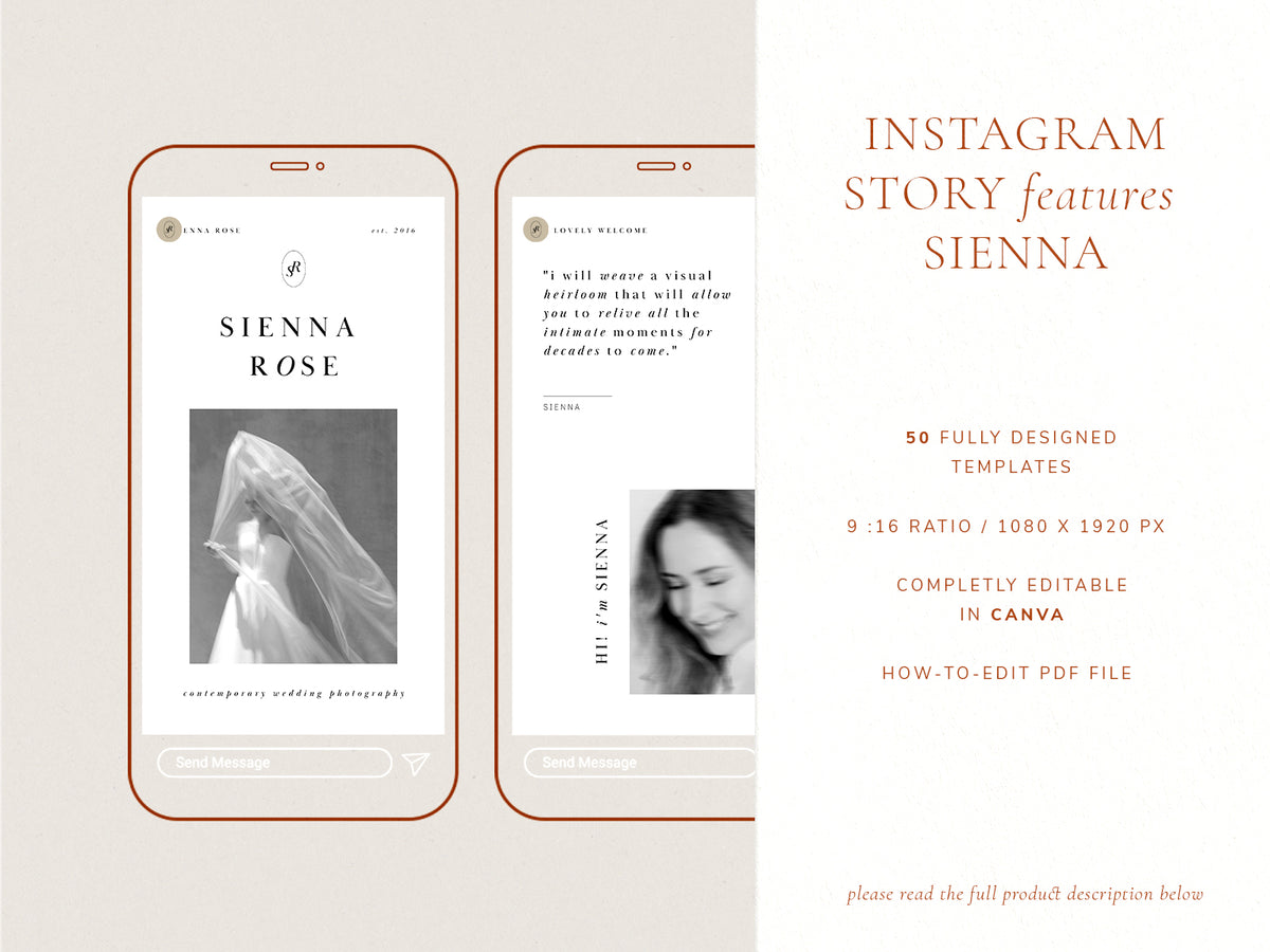 modern minimal and elegant wedding photography canva instagram story templates for wedding photographers
