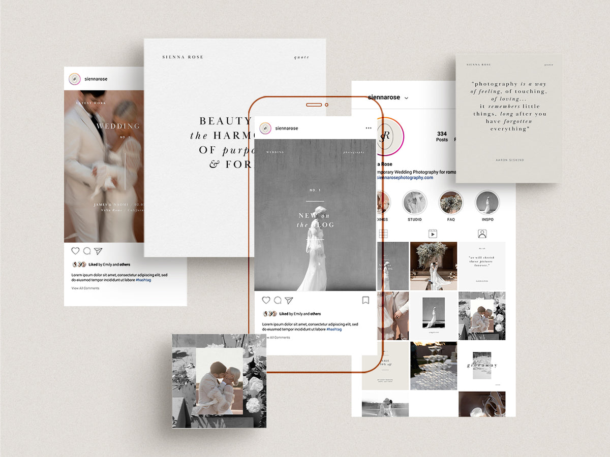 modern elegant minimal photography canva instagram post templates for wedding photographers by white tint design