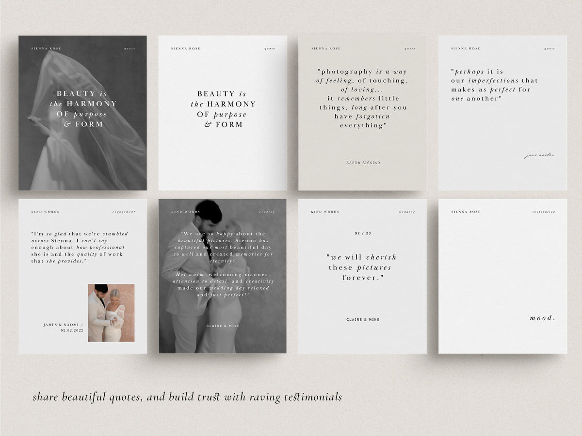 modern elegant minimal photography canva instagram post templates for wedding photographers by white tint design