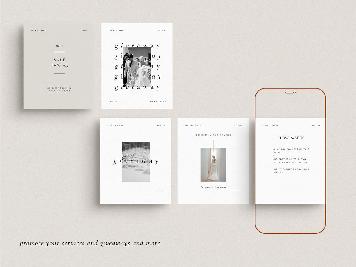 modern elegant minimal photography canva instagram post templates for wedding photographers by white tint design