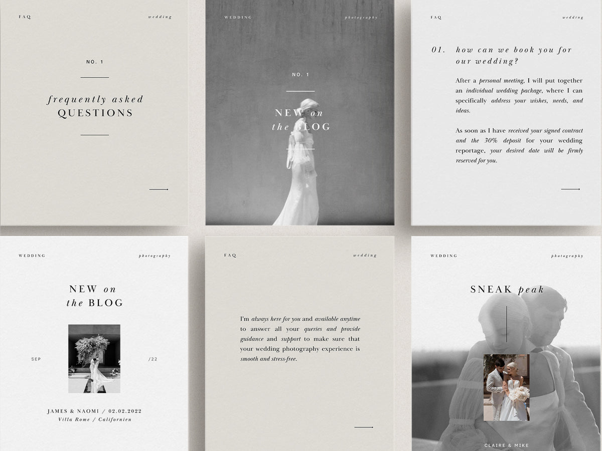 modern elegant canva social media instagram bundle story post and feed for wedding photographers by white tint design