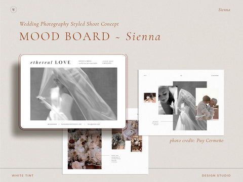 modern minimal elegant mood board photography styled shoot concept canva template for wedding photographers by white tint design