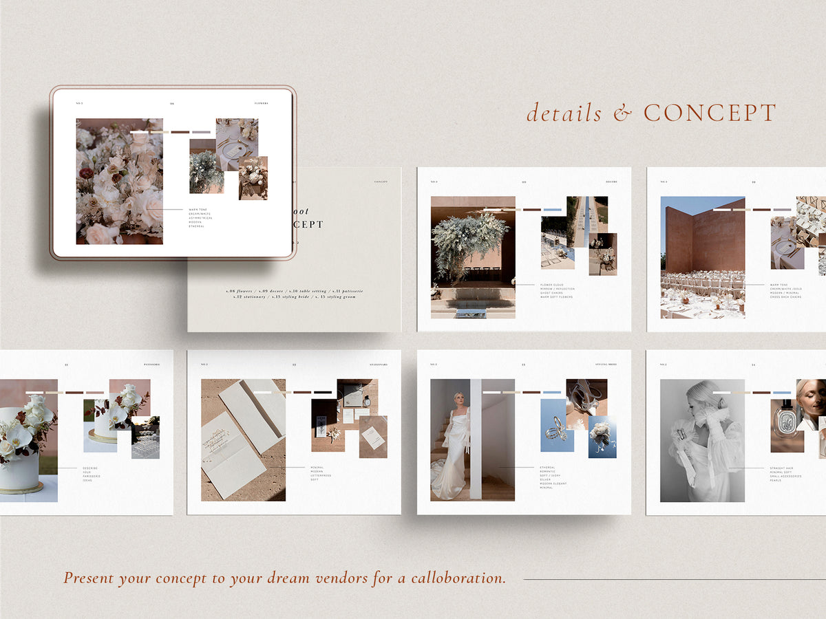 modern minimal elegant mood board photography styled shoot concept canva template for wedding photographers by white tint design