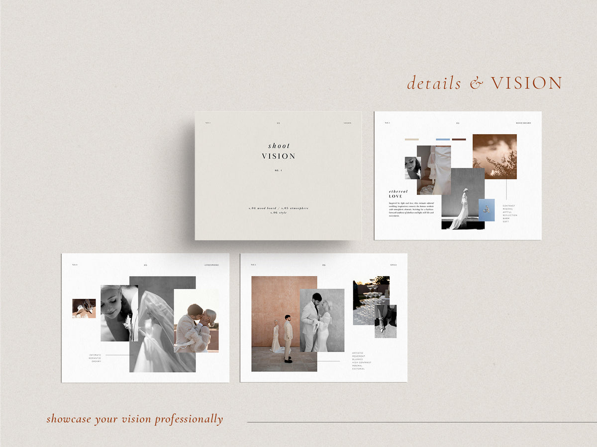 modern minimal elegant mood board photography styled shoot concept canva template for wedding photographers by white tint design