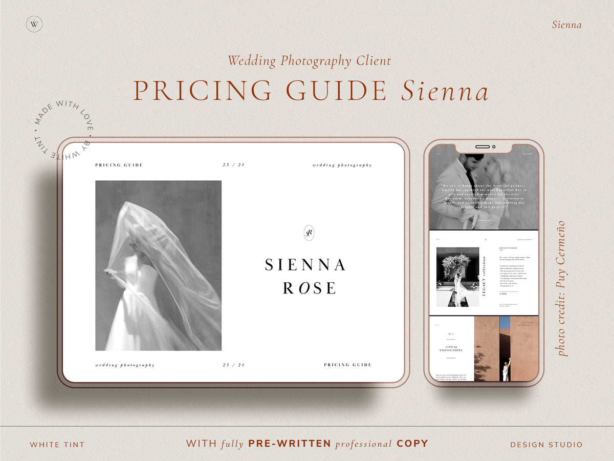 <i>canva</i><br>Wedding Photography Pricing Guide With Pre-Written Copy <br><i>sienna</i>
