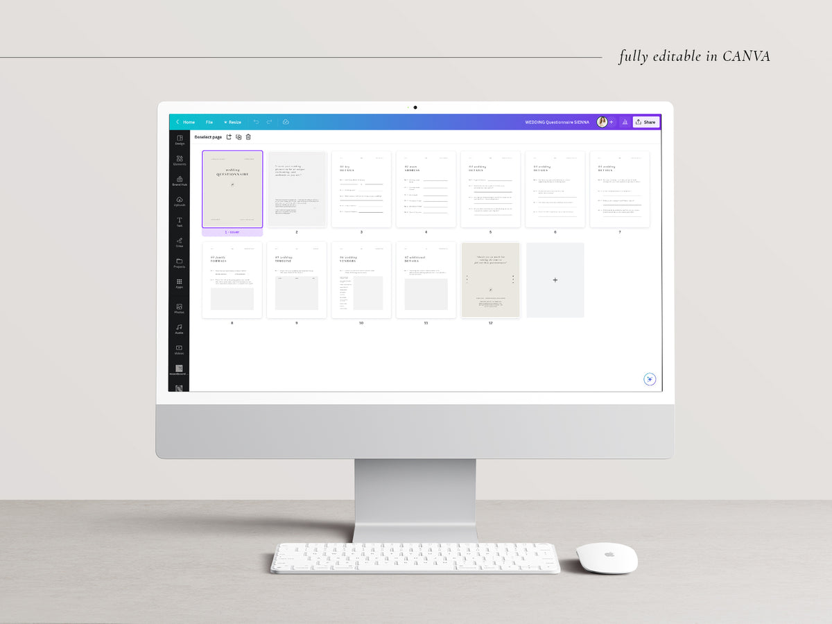modern minimal and elagant canva pre-written client wedding day questionnaire for wedding photographers