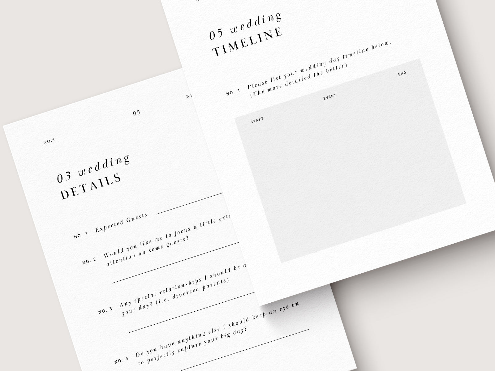 modern minimal and elagant canva pre-written client wedding day questionnaire for wedding photographers