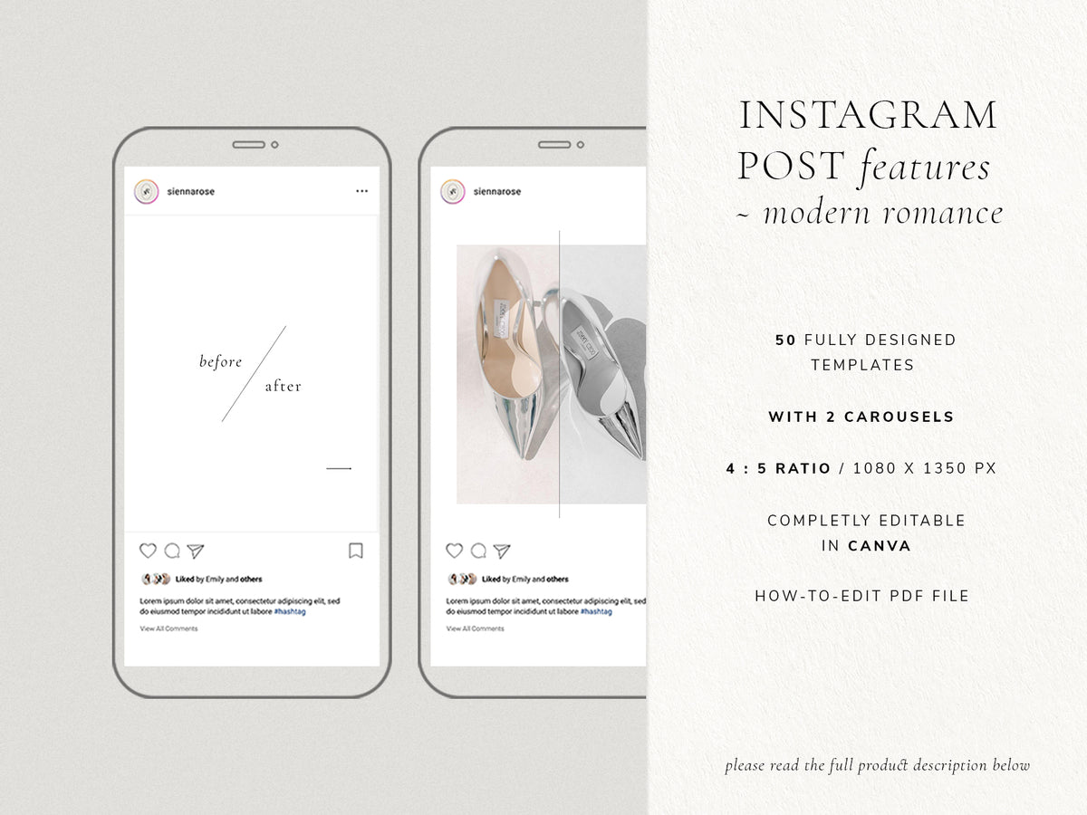 minimal clean modern elegant photography canva social media instagram post template modern romance for wedding photographers by white tint design