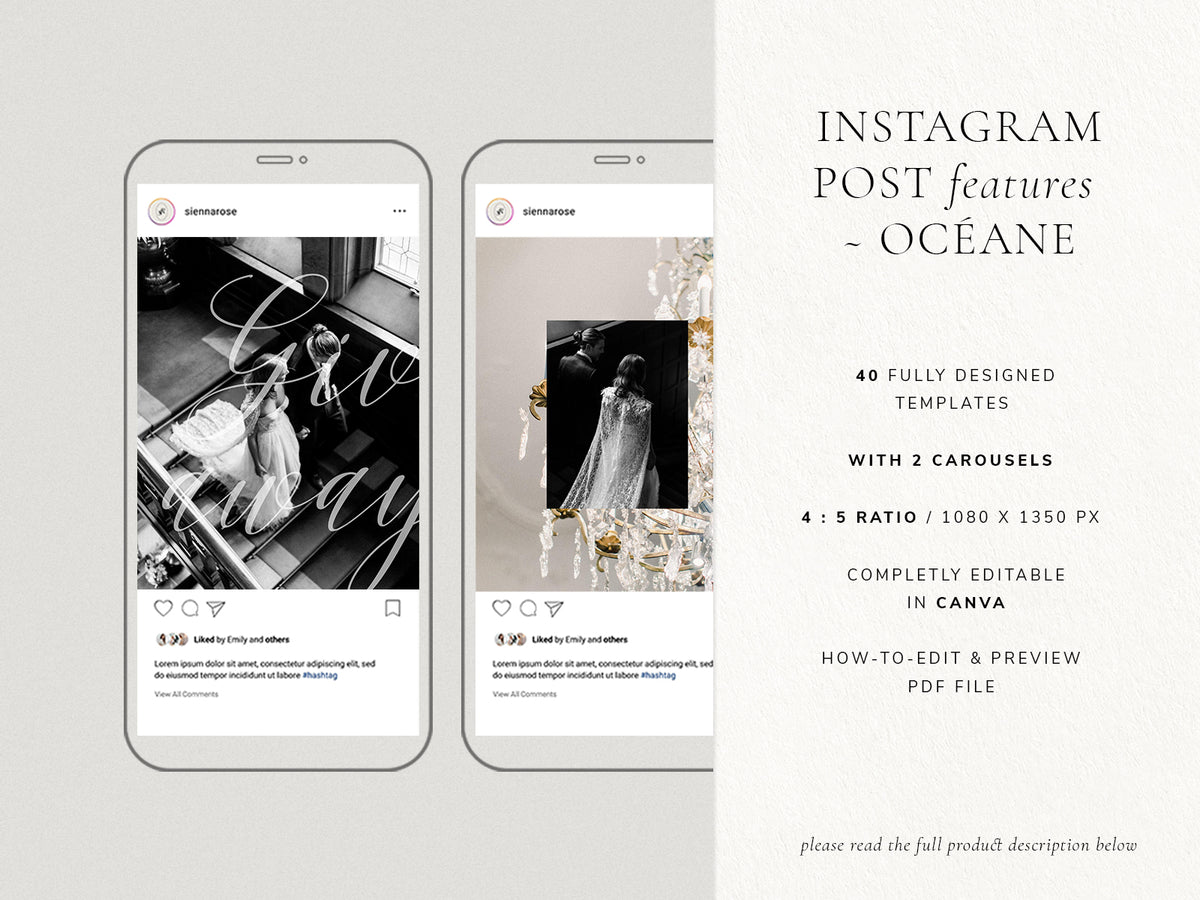 modern elegant photography canva instagram post and carousel template for wedding photographers by white tint design