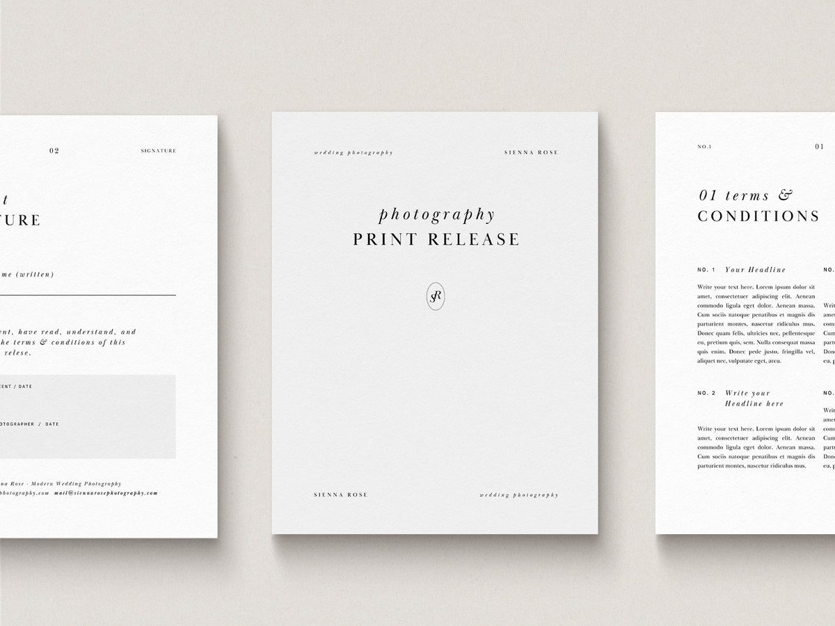 modern minimal elegant wedding photography canva client contract template for wedding photographers by white tint design studio