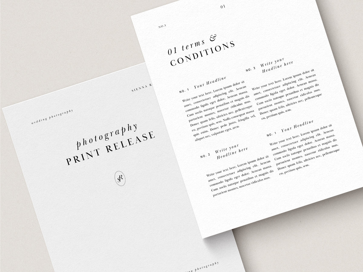 modern minimal elegant wedding photography canva client contract template for wedding photographers by white tint design studio