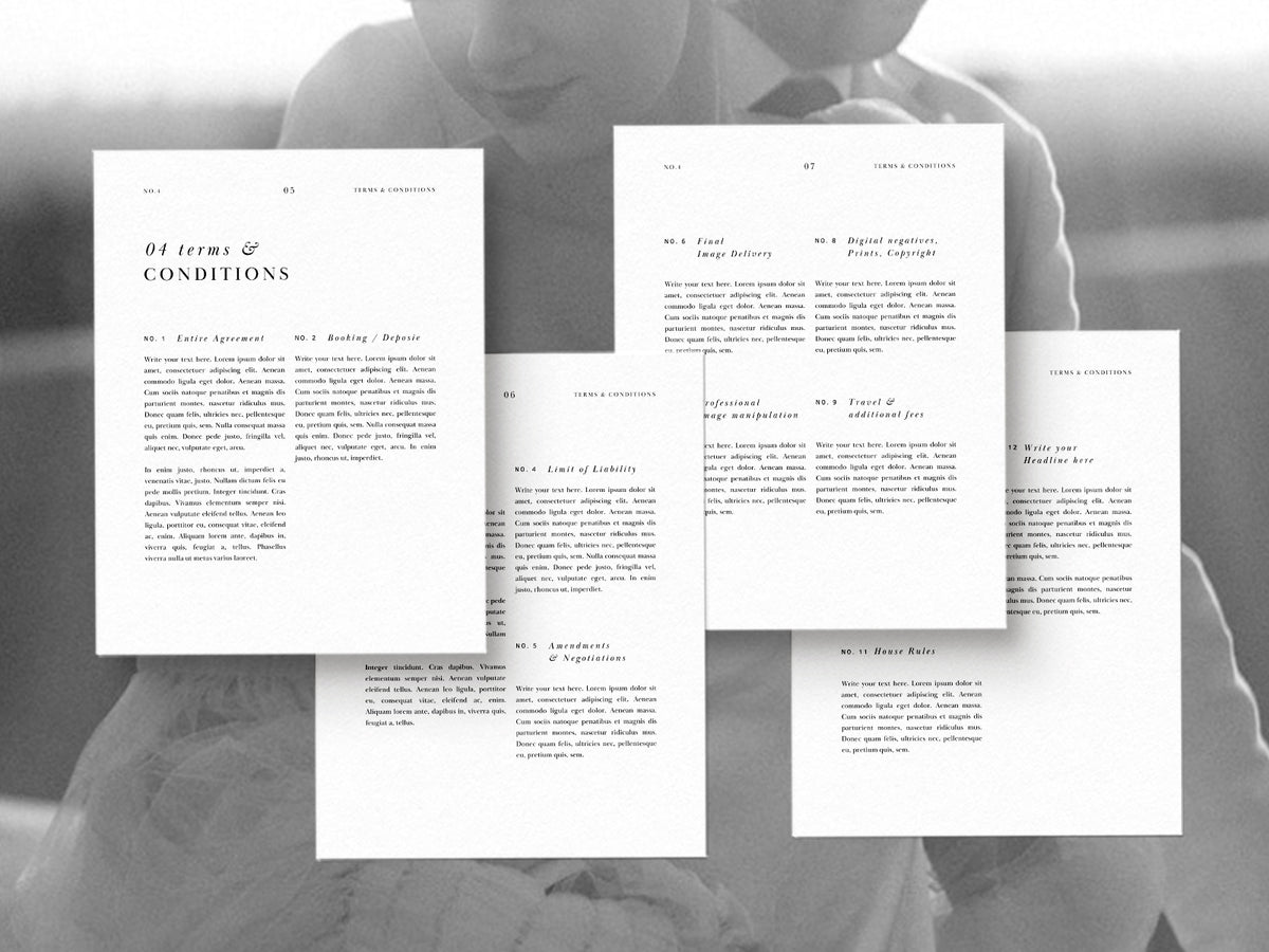 modern minimal elegant wedding photography canva client contract template for wedding photographers by white tint design studio