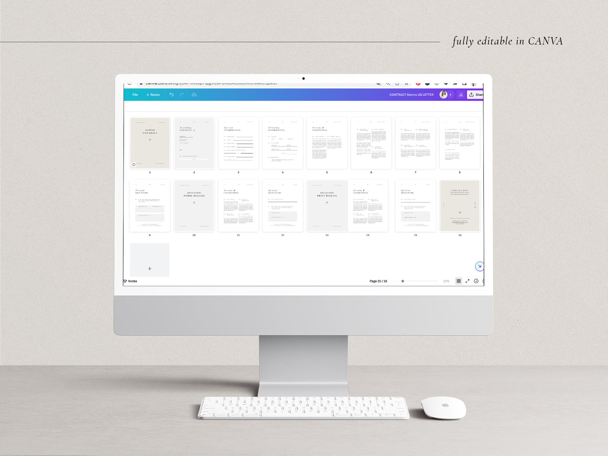 modern minimal elegant wedding photography canva client contract template for wedding photographers by white tint design studio