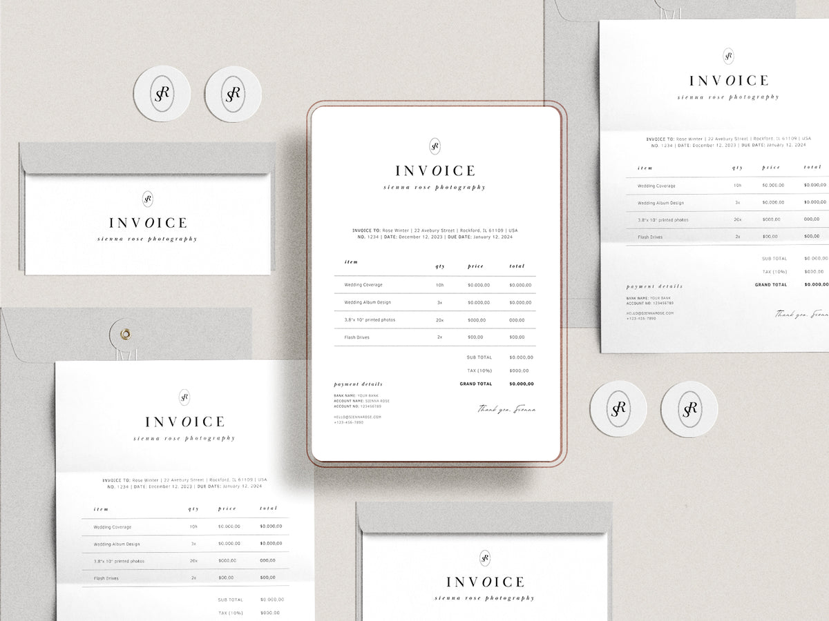 Photo Studio Invoice Modern Invoice Template For Wedding Photographers | SIENNA – WHITE TINT ...