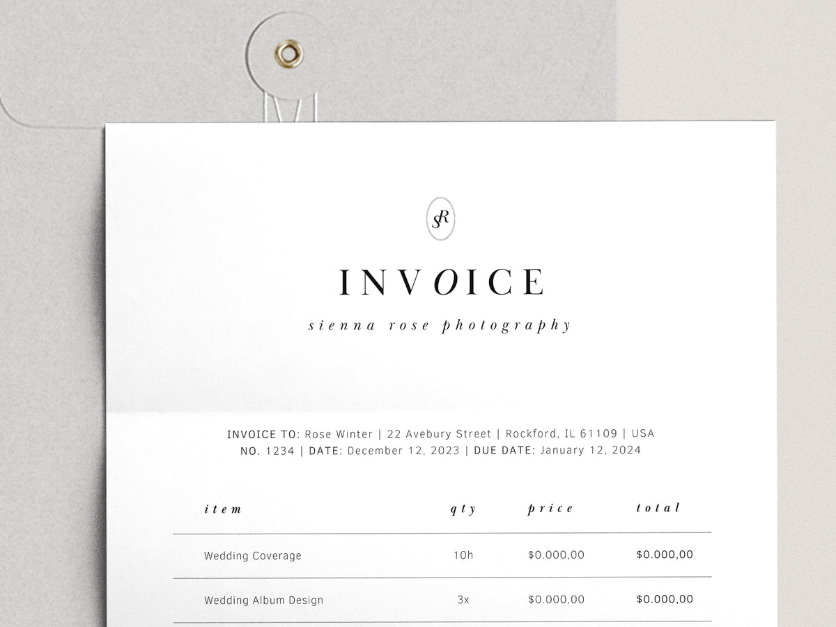 modern elegant canva invoice billing template for photographers, florist, creative small business by white tint design