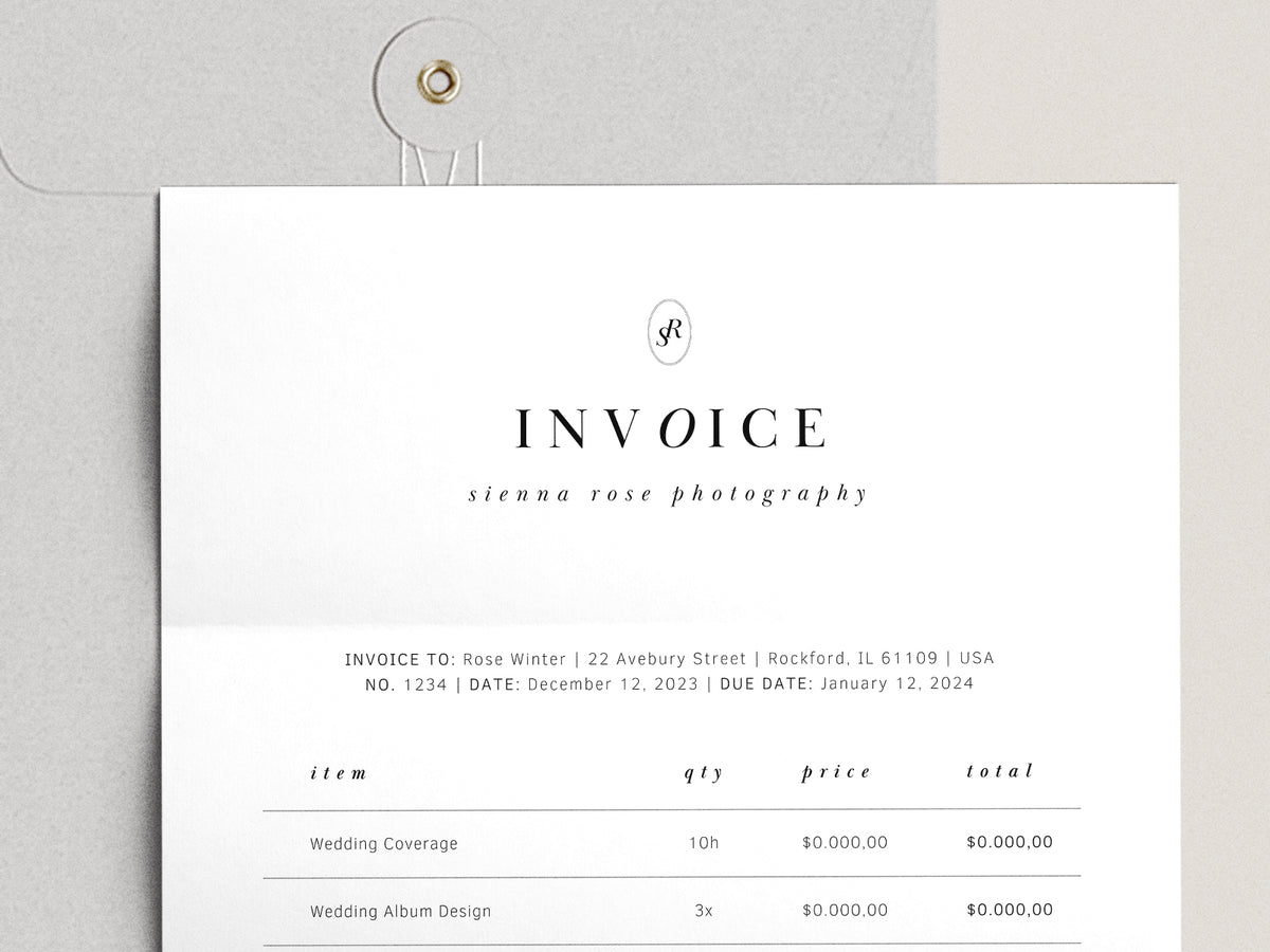 Photo Studio Invoice Modern Invoice Template For Wedding Photographers | SIENNA – WHITE TINT ...