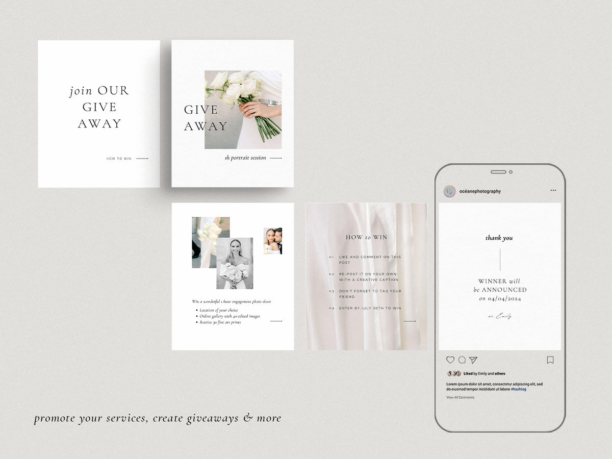 minimal clean modern elegant photography canva social media instagram post template modern romance for wedding photographers by white tint design