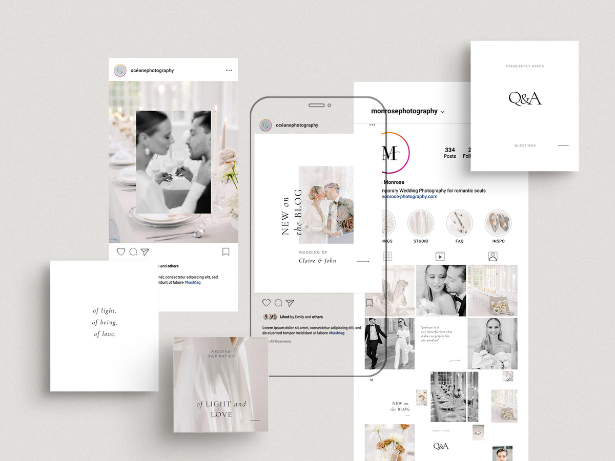 minimal clean modern elegant photography canva social media instagram post template modern romance for wedding photographers by white tint design