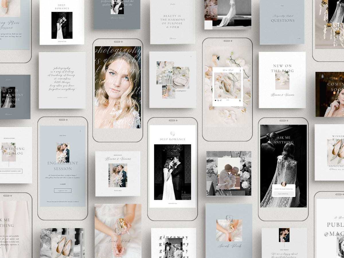 luxury modern elegant canva instagram social media template collection for wedding photographers by white tint design