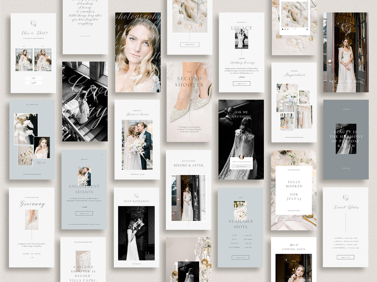 luxury modern elegant canva instagram social media template collection for wedding photographers by white tint design