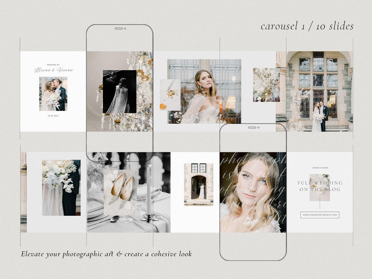 modern elegant photography canva instagram post and carousel template for wedding photographers by white tint design