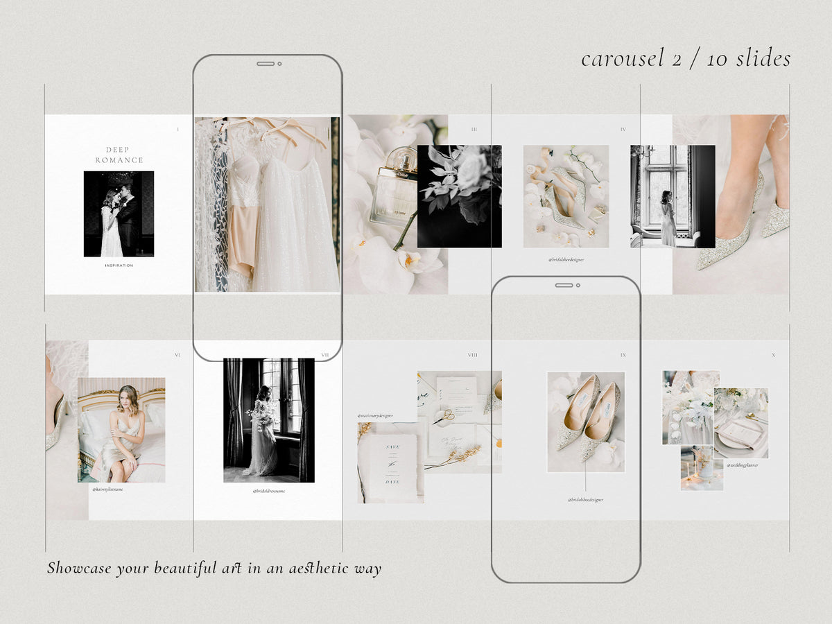 modern elegant photography canva instagram post and carousel template for wedding photographers by white tint design