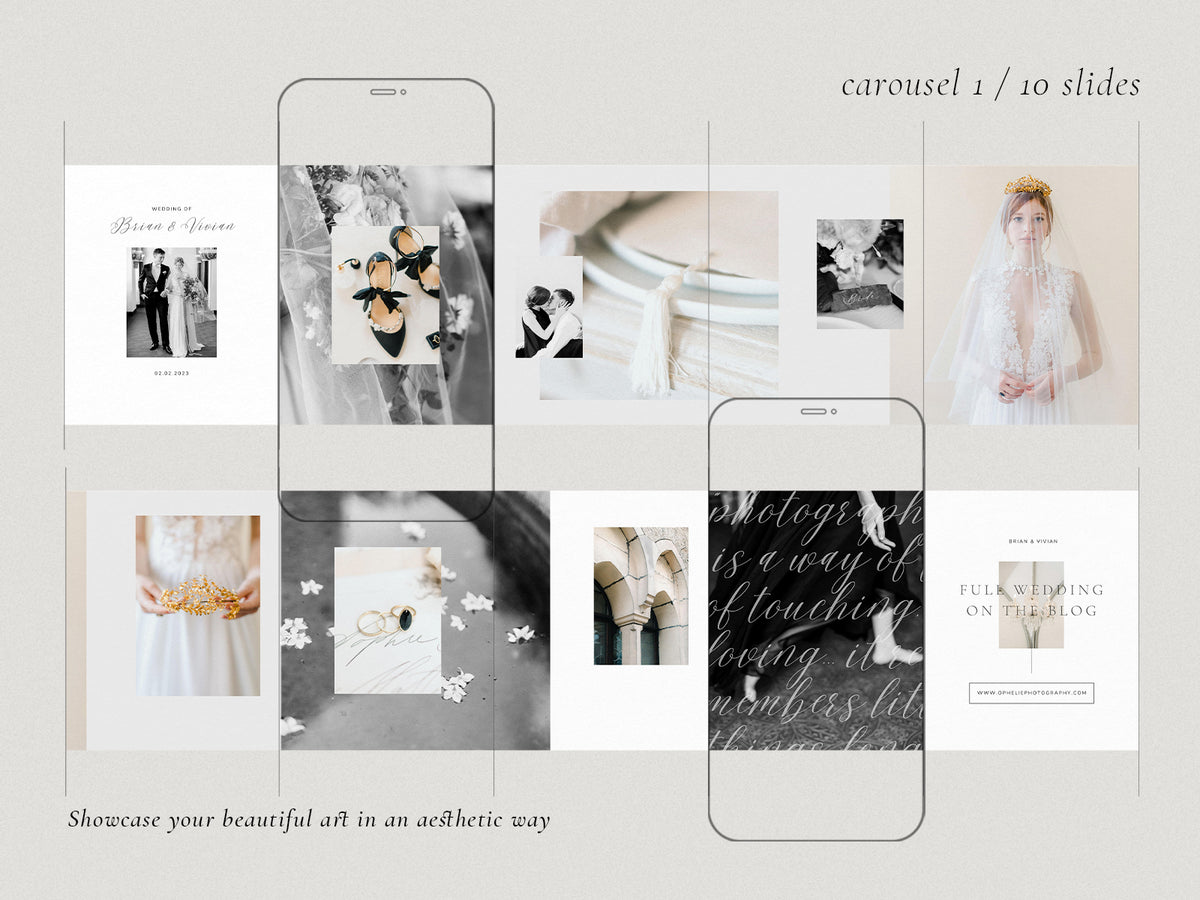modern elegant photography canva instagram post and carousel template for wedding photographers by white tint design