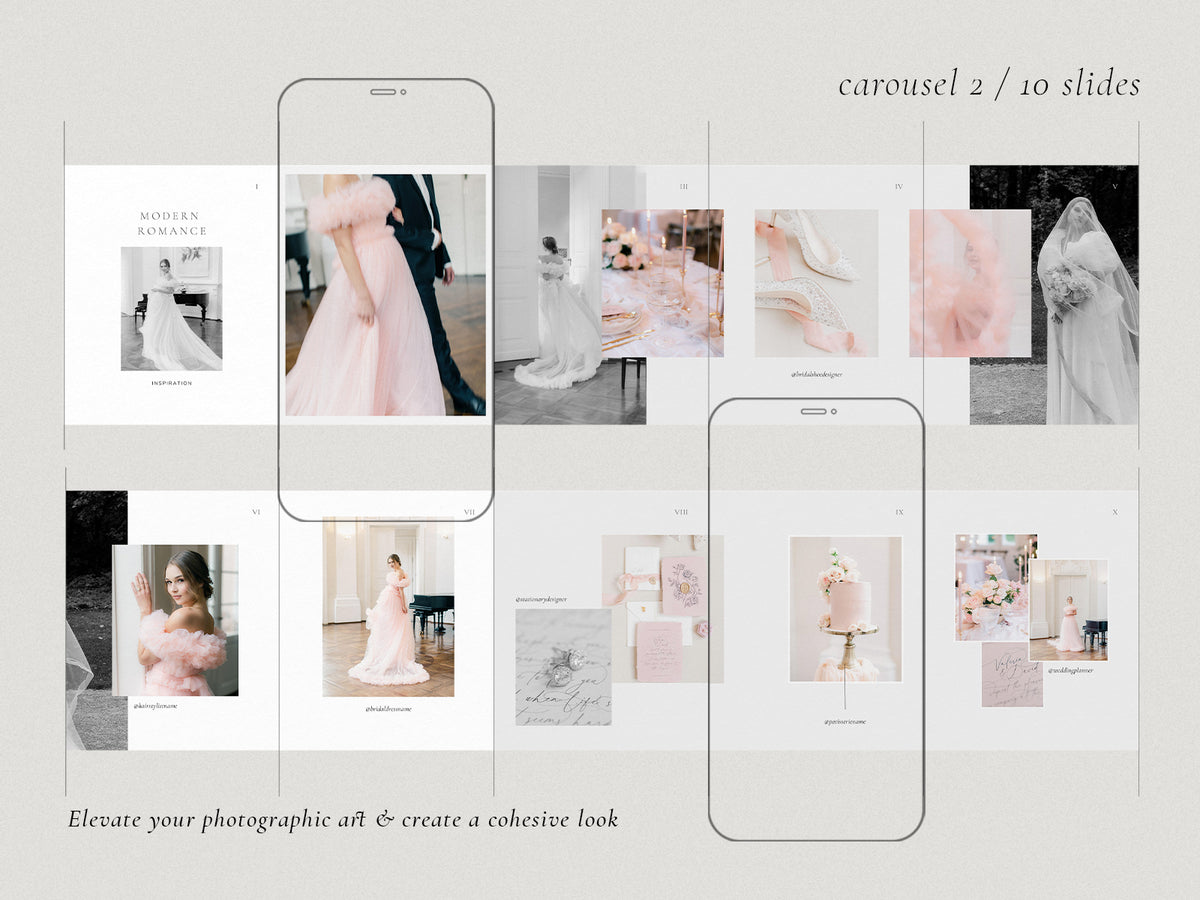 modern elegant photography canva instagram post and carousel template for wedding photographers by white tint design