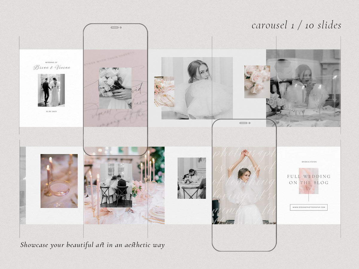 modern elegant photography canva instagram post and carousel template for wedding photographers by white tint design