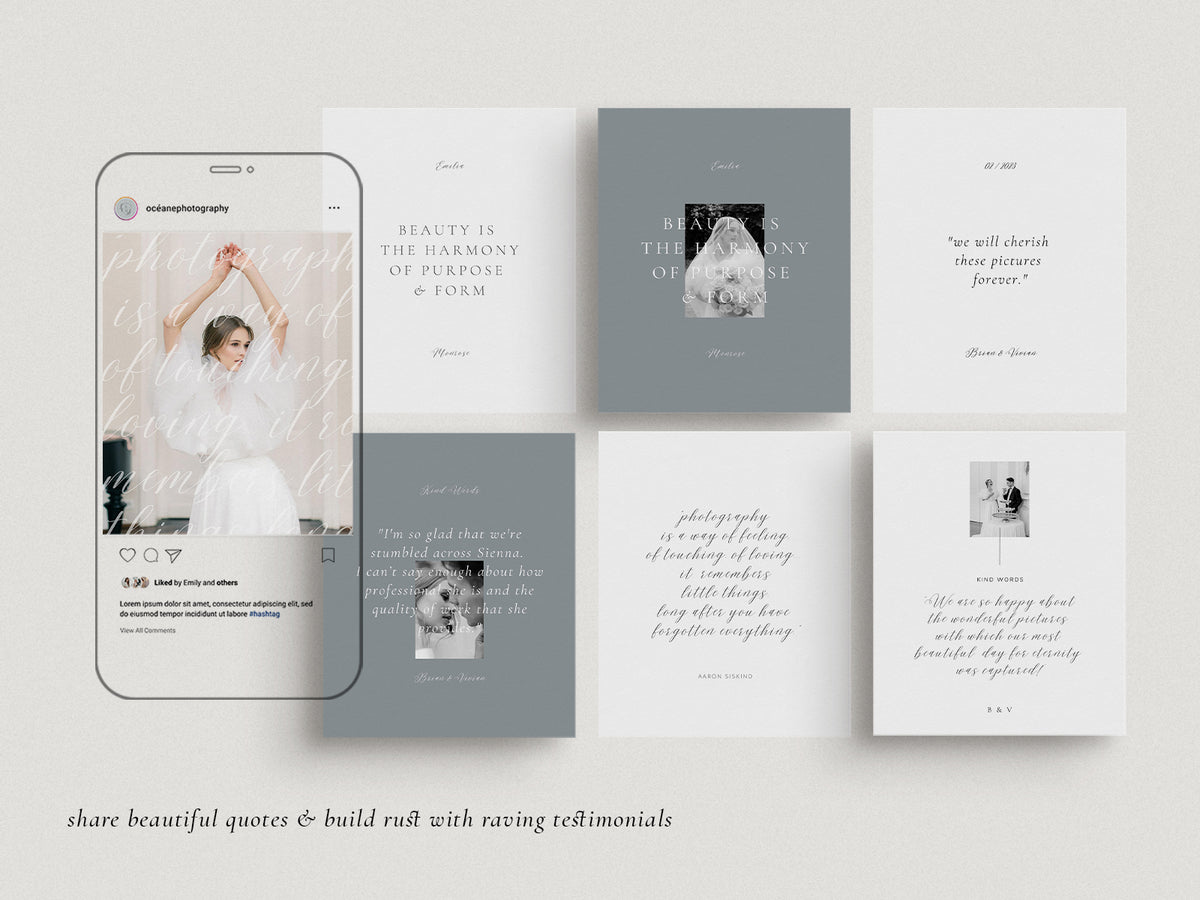 modern elegant photography canva instagram post and carousel template for wedding photographers by white tint design