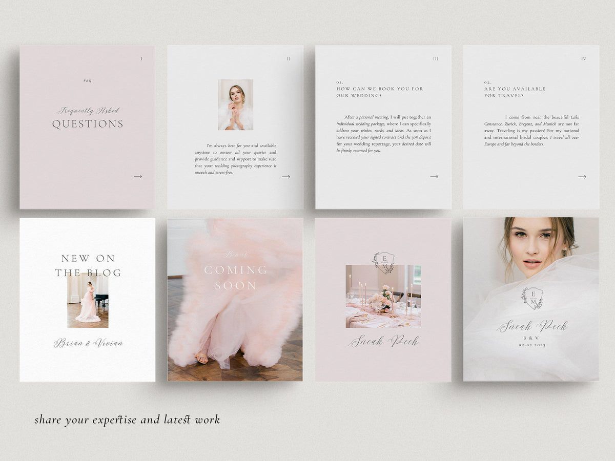 modern elegant photography canva instagram post and carousel template for wedding photographers by white tint design