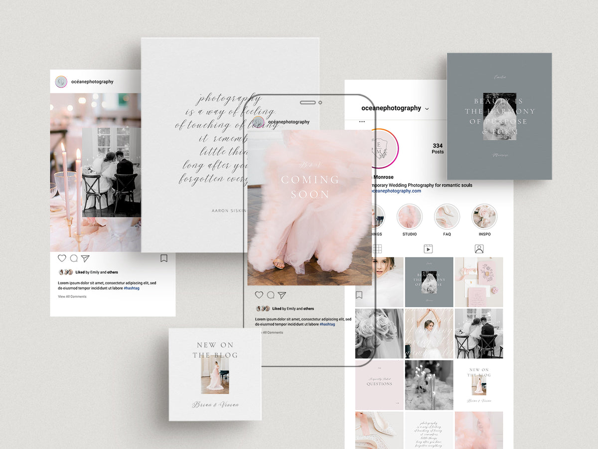 modern elegant photography canva instagram post and carousel template for wedding photographers by white tint design