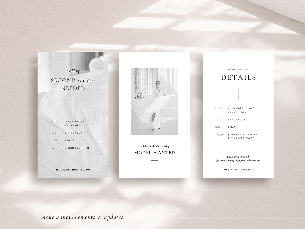 minimal modern canva wedding photography instagram story template, elegant clean instagram stories for wedding photographers by white tint design
