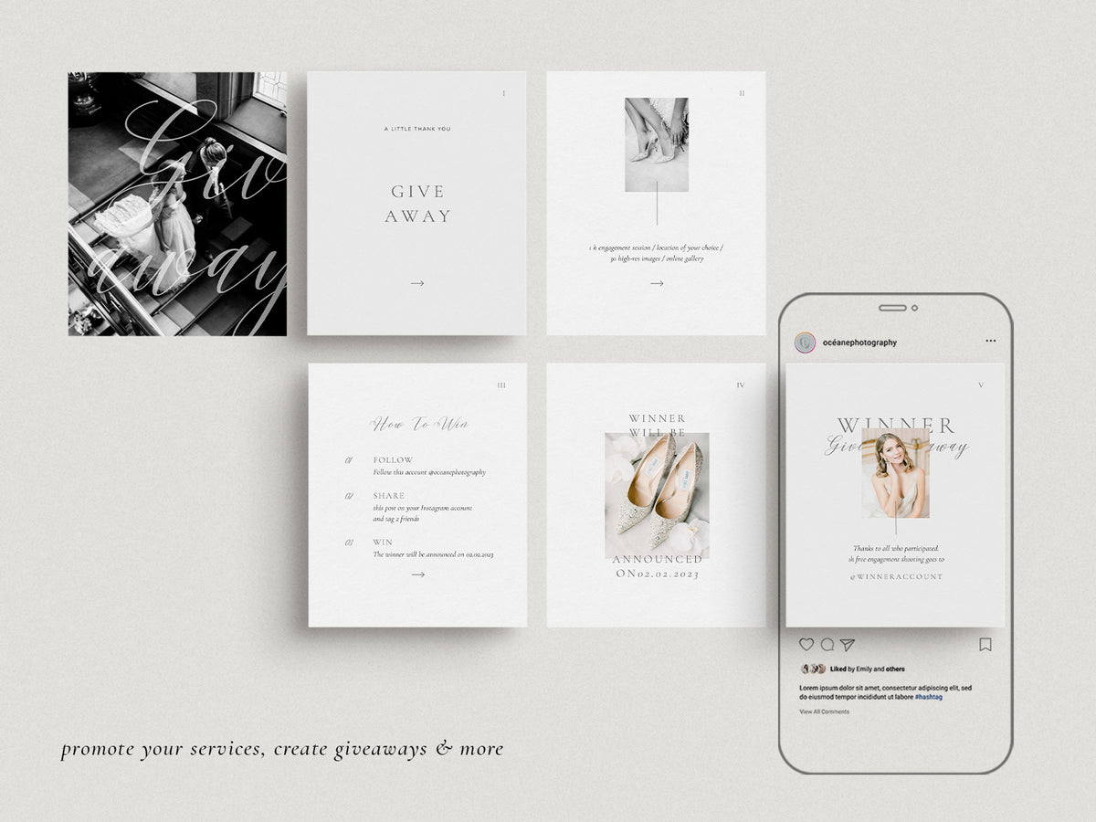 modern elegant photography canva instagram post and carousel template for wedding photographers by white tint design