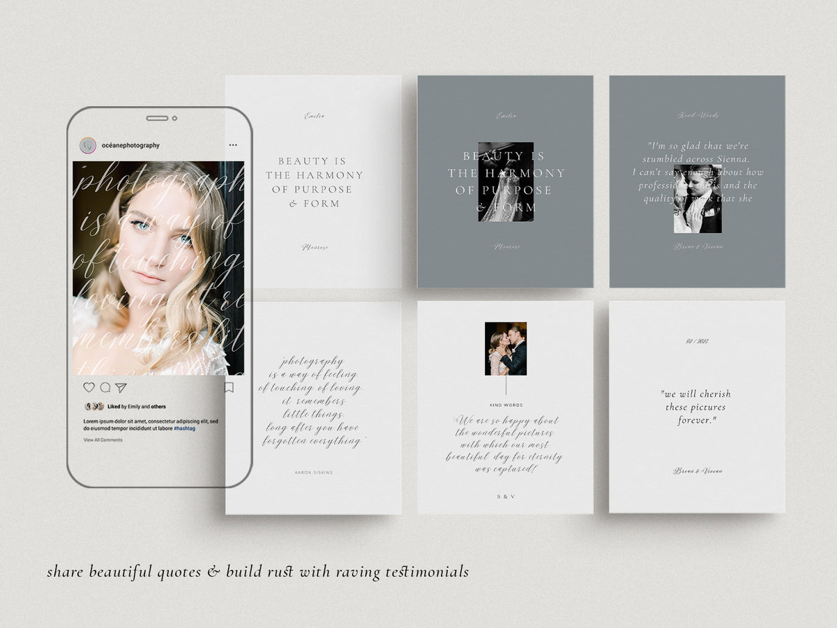 modern elegant photography canva instagram post and carousel template for wedding photographers by white tint design