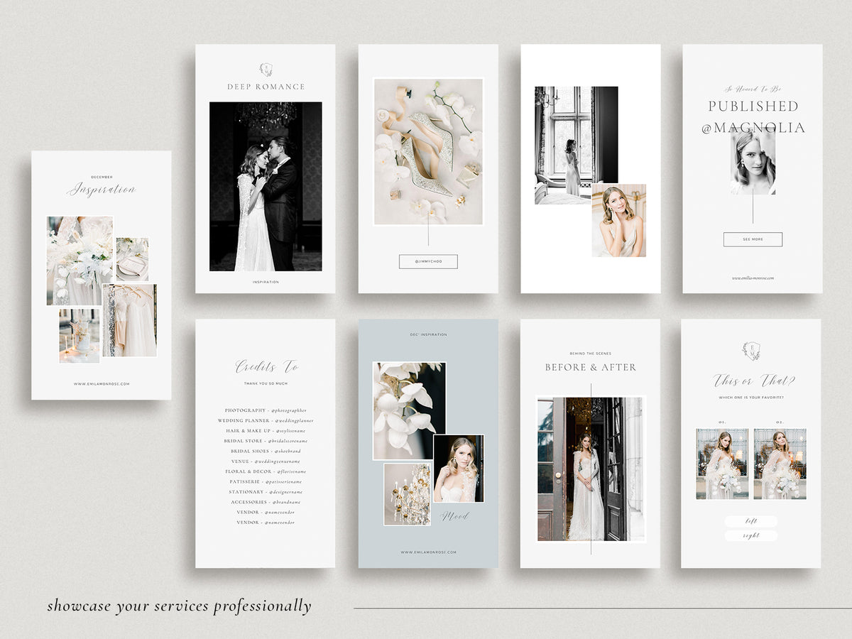 luxury elegant photography canva instagram story Templates for wedding photographers and florists by white tint design