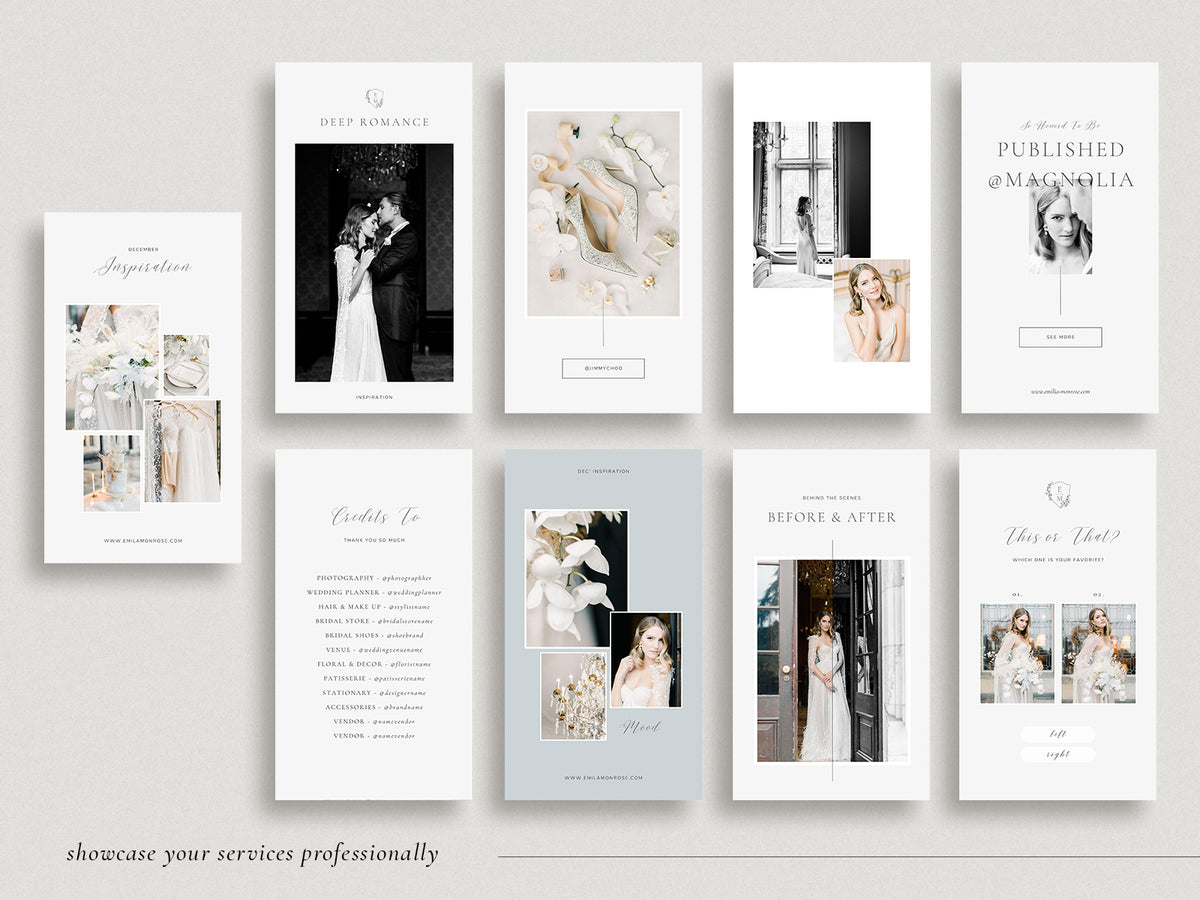 luxury elegant photography instagram canva templates for wedding photographers