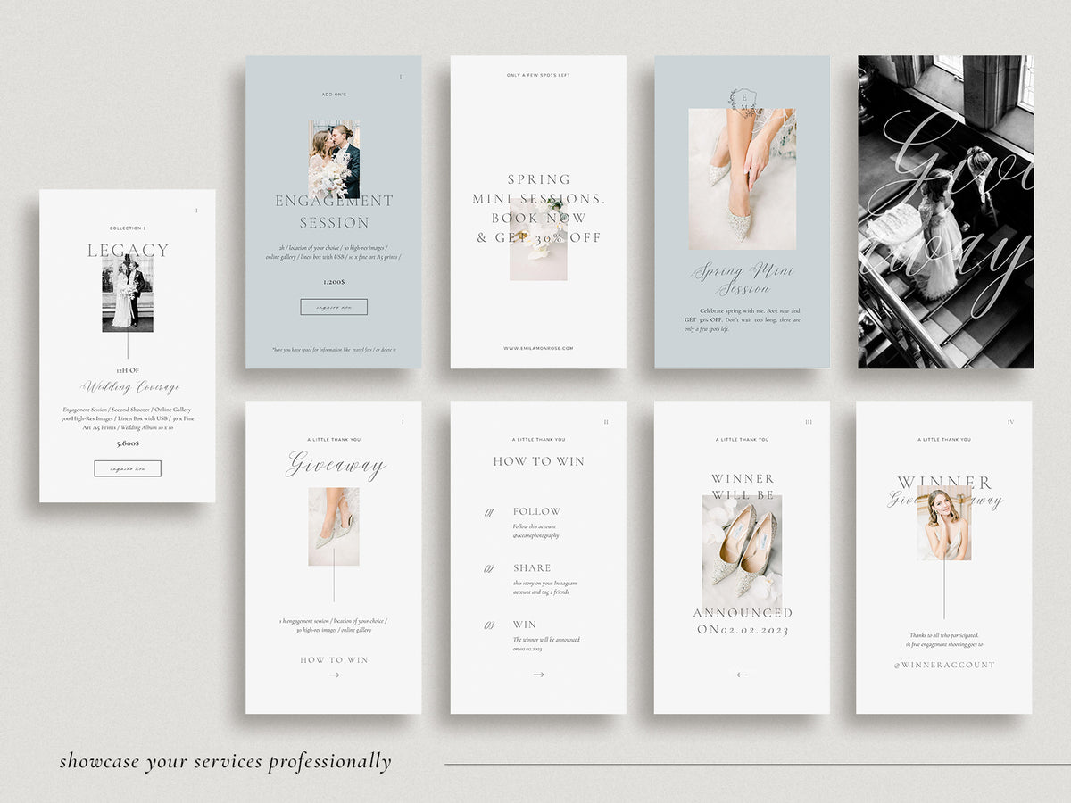 luxury elegant photography canva instagram story Templates for wedding photographers and florists by white tint design