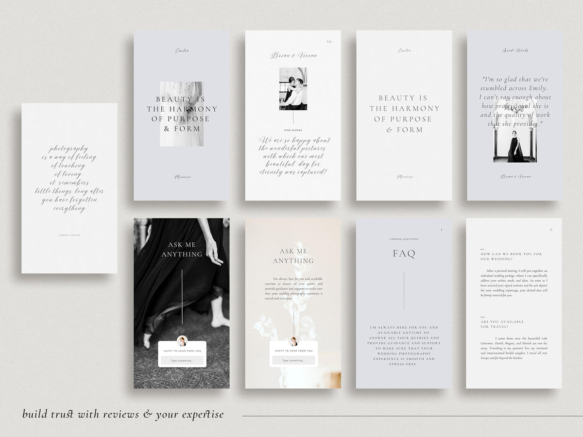 modern minimal beige photography instagram story canva template for wedding photographers by white tint design